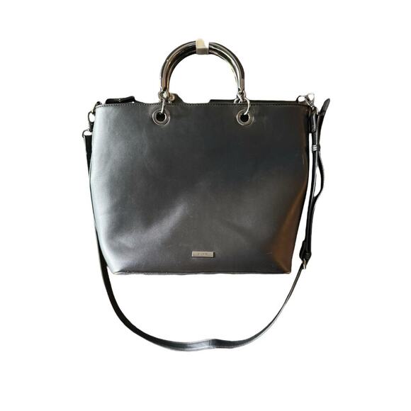 Aldo Satchel Crossbody Women’s Hand bag Black Leather Suede Metal Handles LG - Picture 1 of 8